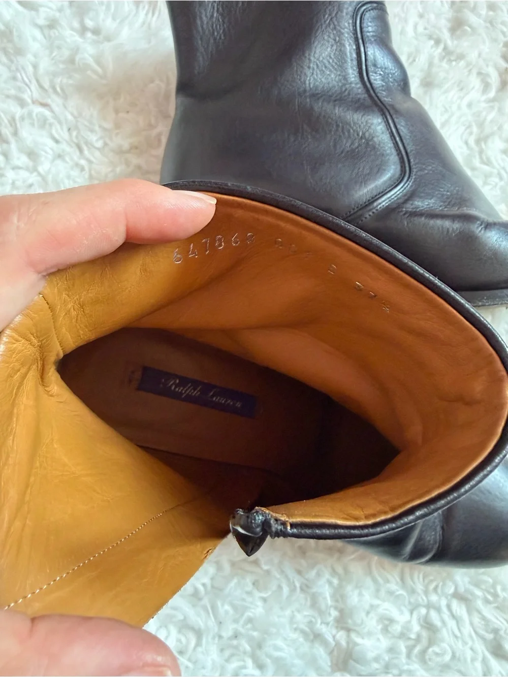 Ralph Lauren Purple Label Black Leather Ankle Boots with Marbled Block Heel 37.5
